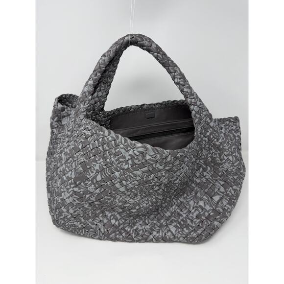 Falor Italia Leather Handwoven Italian Large Tote Shoulder Bag Gray Speck Braid - Picture 9 of 9